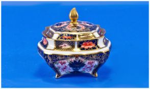 Royal Crown Derby Fine Imari Patterned Lidded Trinket Jar. Date 1905. 3 inches high. Excellent