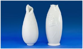 Franz Studio Art White Porcelain Tall Vases. 2 in total, with floral stylised decoration.