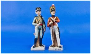 Two Porcelain Hand Painted Soldiers.  `Grenadier de la Garde` . Plus one other. 11 and 10 inches in