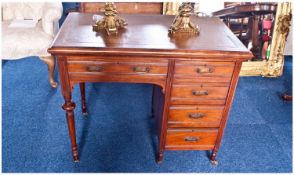 Edwardian Mahogany Ladies Single Sided Knee Hole Desk, with a bank of 4 draws to one side,
