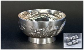 Very Fine Quality Chinese Export Footed Silver Bowl By Wang Hing, Chinese Silversmith, Circa 1900.