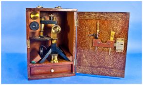 Brass Students Microscope in Mahogany Case. Made by Benn Franks Ltd Opticians. Established 1798.