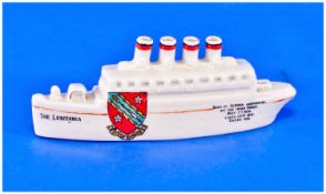 A Very Rare Carlton Ware Model Of The Ship `Lusitania`, with the arms of the city of Bangor. Stated