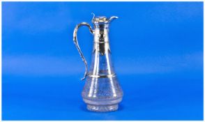 Russian Silver Mounted Claret Jug Tapering Glass With Etched  Floral Decoration, The Main Silver