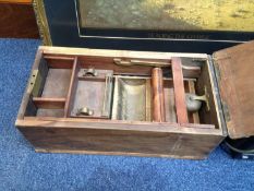 Old Wooden Desk Top Till, Of Rectangular Form. Hinged Top, Brass Mounts With Single Bell Draw To