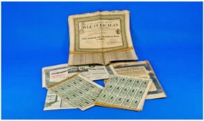 Collection Of Mixed Railway Stocks/Bonds From Spain, France And Belgium. Comprising 5 x Dyle Et