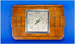 Art Deco Barometer, Chrome Square Dial Mounted On A Walnut Frame With Ebony Stringing. 7¼ x 11