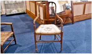 Edwardian Mahogany Inlayed Ladies Parlour Armchair. String inlay to the back and arms, the central