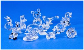 Swarovski Silver Crystal Fine Miniature and Small Animal Figures, 12 in total. Comprises bear,