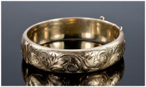 Silver Gilt Hinged Bangle With Floral Decoration Throughout