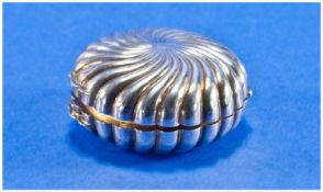 Victorian Silver Hinged Pill Box Of Shell Form. With gilt interior. Hallmark London 1893. Makers
