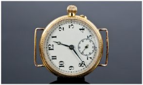 Art Deco 18ct Gold Cased Large Watch Head with white dial and black numbers. c.1930`s. No strap.