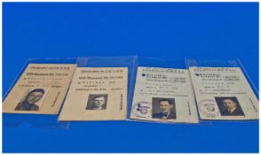 Four German Nazi SS N.S.D.A.P Photo ID Cards