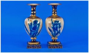 Doulton Blue Iris Pair of Urn Shaped Vases. c.1920`s. Impressed Doulton mark to base. Each vase 8