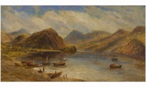 William Linton R.B.A 1791-1876. Exhibited RA 1817-1859. Fishing boats on Ennerdale Lake in