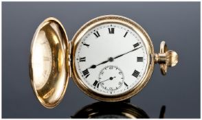 Full Hunter Pocket Watch, White Enamel Dial, Roman Numerals With Subsidiary Seconds, 50mm Gold