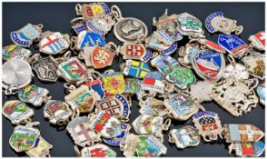 Collection Of Enamel Charms, Mostly Silver Country Shields.