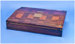 Victorian Ladies Good Quality Stationary/Writing Slope, with Chequered wood design. With brass