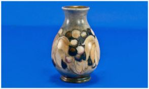 Moorcroft Saltglaze Small Vase ``Leaves and Berries`` Pattern. c.1920`s. Height 3.75 inches.