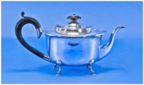 Edwardian Singles Silver Teapot, raised on four hoofed feet. Hallmark Sheffield 1902. Height 5.5