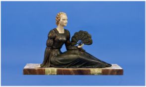 Art Deco French Cold Painted Spelter Figure, signed H. Molins, showing a young woman in a romantic