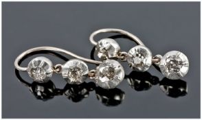 Pair Of 18ct White Gold Drop Earrings Each Set With Three Round Cut Diamonds, Estimated Diamond