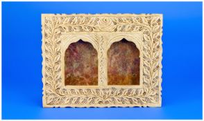 Chinese Carved Soapstone Picture Frame Of Unusual Form, in the arabesque with floral frame. 7.5