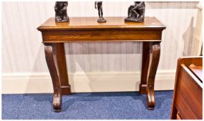 Oak Hall Table, Of Rectangular Form, On Carved Victorian Cabriole Legs. Height 30 Inches, 37 Inches