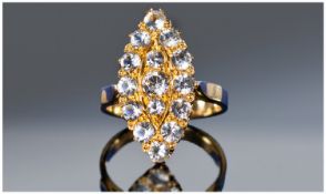 Edwardian Style Ladies Marquise Shaped 22ct Gold Cluster Ring, set with white stones. Stamped 22ct/