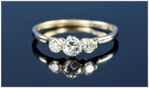 18ct White Gold And Platinum Set 3 Stone Diamond Ring, Fully marked. Diamonds of good colour.