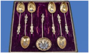 Victorian Fine 7 Piece Silver Set of Apostle Spoons, complete with matching preserve spoon.