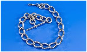 Silver Albert Chain And T. Bar Heavy Link. All links marked with lion pattern. As new condition. 16