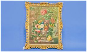 Fine Quality Gilt Wood Frame With A Pierced Rococo Swept French Style Design with a coloured print