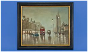 Steven Scholes 1953, Titled `New Cross Oldham Road, Manchester 1953` Artists Number 9314D. Oil on