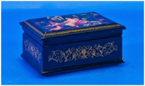 Black Lacquer Russian Style Jewellery Box. With erotic classical scene and fully fitted interior. 6