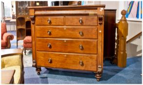 Large Victorian Scottish Mahogany Chest Of Drawers, Two Short Above Three Long Graduating Drawers,