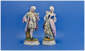 French 19th Century Parian Pair Of Handfinished And Painted Figures In 19th Century French Costume