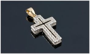 9ct Gold Diamond Set Pendant Cross, Height Including Bale 27mm, Fully Hallmarked