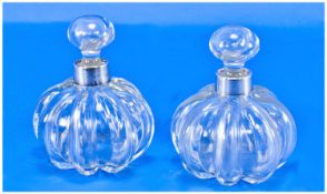 Pair Of Silver Collared Scent Bottles, Of Blown, Fluted, Segmented Form, Hallmarked (Rubbed) London