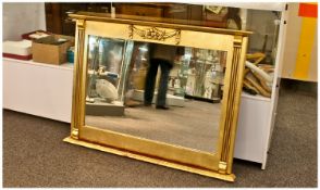 Reproduction Regency Style Gilt Wood Over Mantle Mirror, floral swaggering to the top and semi