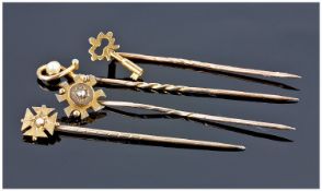 4 Antique Gold Stick Pins