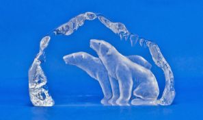 Kosta Fine Polar Bear Frosted & Clear Glass Large Paperweight. Etched to the base `Kosta, 93153 M.