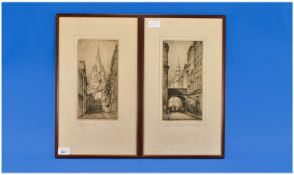 Featherstone Robson 1880-1936 Signed And Titled Pair Of Etchings Of St Mary`s Cathedral, Oxford,