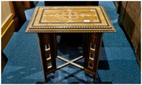 Moroccan Inlaid Side Table, Having A Rectangular Top Raised On A Cross Section With Bone And