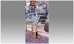 Small Modern Brass Standard Lamp With Three Glass Flower Head Shades