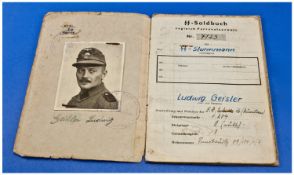 WWII Soldbuch For SS Soldier ID Booklet for Ludwig Geisler. SS Sturmmann No 7123. Contains Photo