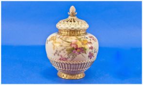 Royal Worcester Hand Painted Persian Style Blush Ivory Pot Pourri complete with inner top floral