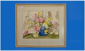 Phyllis Hibert Stillife - Flowers titled ``Spring Posy`` Watercolour. Signed. 12 by 15.5 inches,