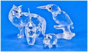 Swarovski Silver Crystal Figures, 4 in total. 1) Wolf, number 7550000002207549, designer Edith