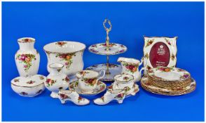 Royal Albert `Old Country Roses` Selection of Ceramic Items including Two Ornamental Shoes, heart